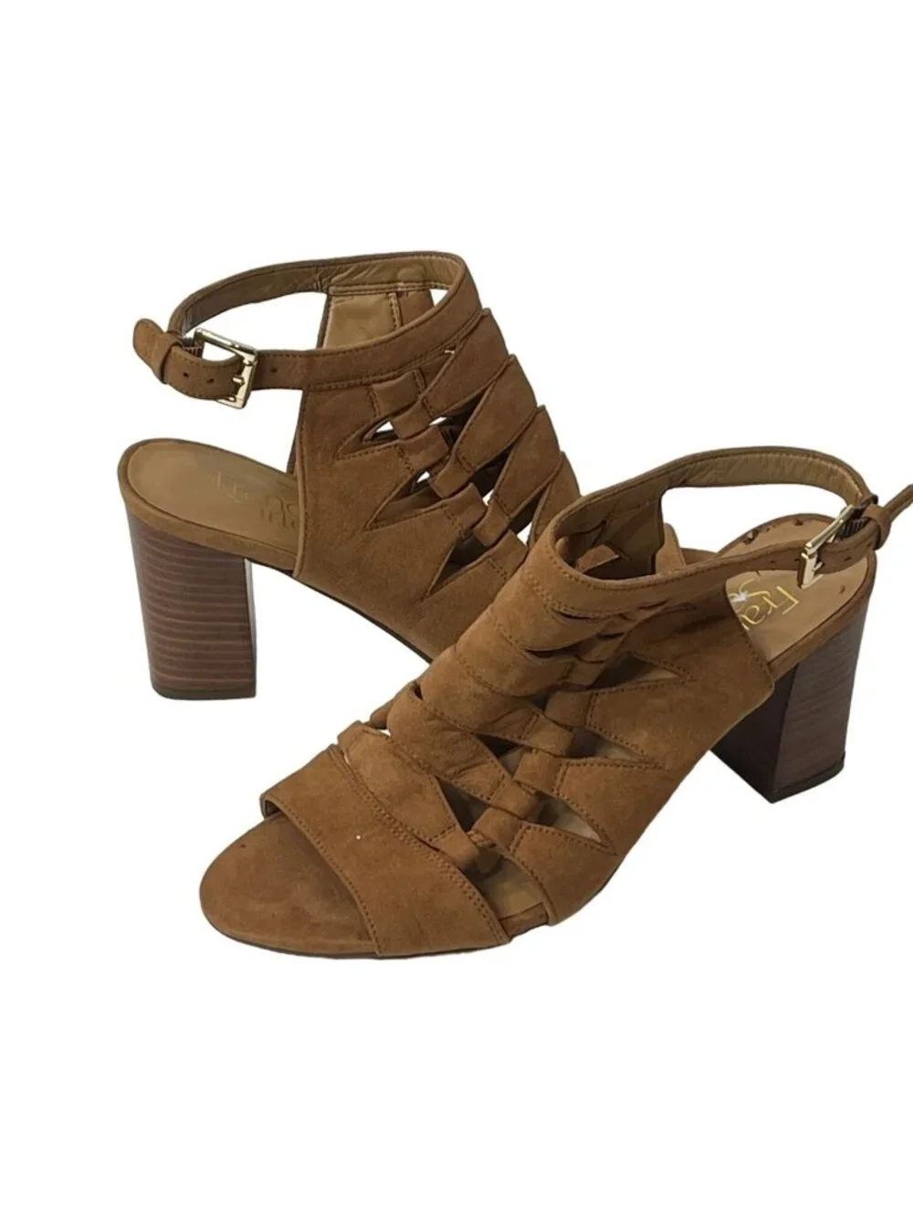 Franco Sarto Women's Brown Cutout Block Heel Sandals Size 8